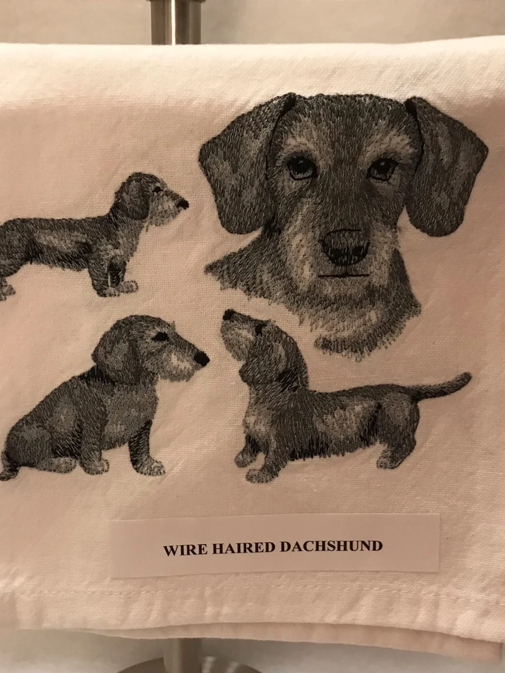 Wire Haired Dachshund Machine Embroidered Dish Towel